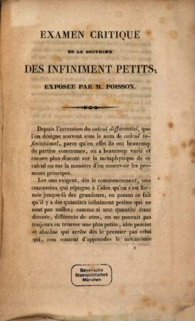 Examen critique de la doctrine des infiniment petits