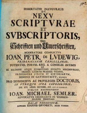 Diss. inaug. de nexu scripturae et subscriptoris