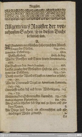 Allgemeines Register der vornehmsten Sachen, so in diesem Buche befindlich sind