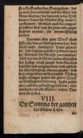 VIII. Die Summa der gantzen Christlichen Lehre.