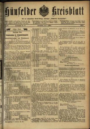 Erste Ausgabe vom Samstag, den 03. März 1917.