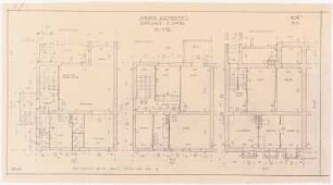 Gesamtbebauungsplan Ankara Ankara Kooperatifi. Haustypen: (Lichtpause von Inv.Nr. 23198), Typ B2, BOR, Doppelhaus 5 Zimmer, Grundriss Kellergeschoss, Erdgeschoss und Obergeschoss 1:50