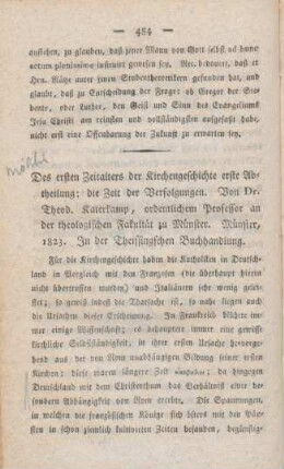 484-532 [Rezension] Des ersten Zeitalters der Kirchengeschichte erste Abtheilung: die Zeit der Verfolgungen