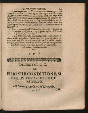 Dissertatio X. De Filio, Sub Conditione, Si Se Filium Probaverit, Herede Instituto ...