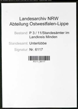 Sterberegister Standesamt Unterlübbe