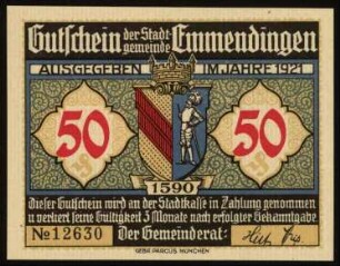 50 (Pfennig) Gutschein der Stadtgemeinde Emmendingen