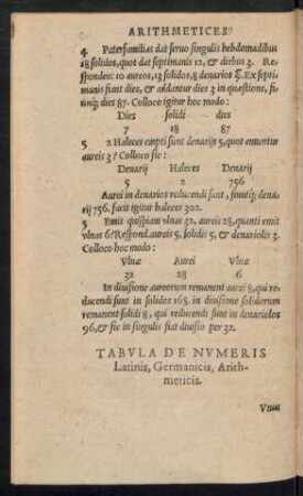 Tabula De Numeris Latinis, Germanicis, Arithmeticis.