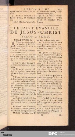 Le Saint Evangile de Jesus-Christ selon S. Jean.
