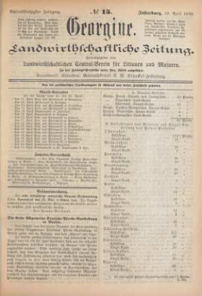 Achtundfünfzigster Jahrgang. No. 15. Insterburg, 10. April 1890.