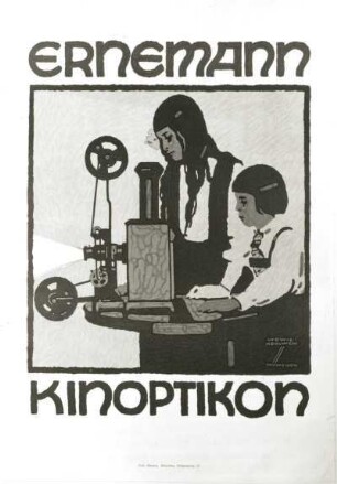 Plakat für die Ausstellung "Ernemann Kinoptikon" : Hohlwein, Ludwig: Plakat für die Ausstellung "Ernemann Kinoptikon". Lithografie; 510 x 350 mm (Blattgröße). Dresden: Kupferstich-Kabinett A 19180-164