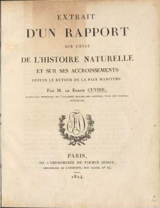 Extrait D'Un Rapport Sur L'Etat De L'Histoire Naturelle Et Sur Ses Accroissements Depuis Le Retour De La Paix Maritime