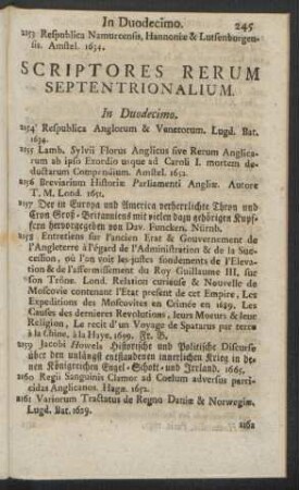 Scriptores Rerum Septentrionalium. In Duodecimo