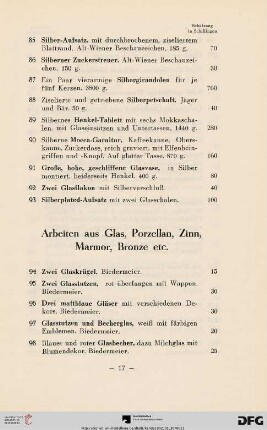 Arbeiten aus Glas, Porzellan, Zinn, Marmor, Bronze etc. (Nr. 94-149)