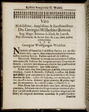 Viro Nobilissimo, Amplissimo & Excellentissimo Dn. Georgio Wilhelmo Bunoni