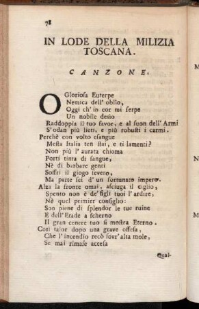 In Lode della Milizia Toscana. Canzone. - Madrigale.