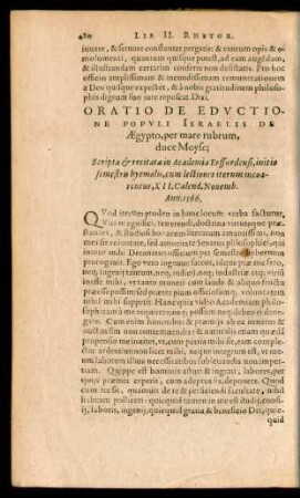 Oratio De Eductione Populi Israelis De Aegypto, per mare rubrum, duce Moyse;