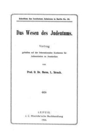 Das Wesen des Judentums / Vortrag geh. ... von Herm. L. Strack