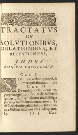 Tractatus De Solutionibus, Oblationibus, Et Retentionibus, Index Omnium Capitulorum.
