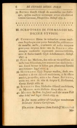 III. Scriptores de formandis medicinae studiis