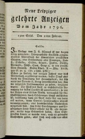 13tes Stück. Den 12ten Februar.