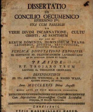 Diss. de concilio oecumenico Ephesino primo