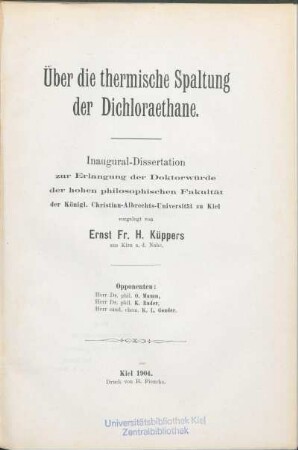 Über die thermische Spaltung der Dichloraethane