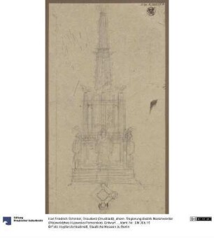 Graudenz (Grudziądz), ehem. Regierungsbezirk Marienwerder (Województwo Kujawsko-Pomorskie). Entwurf zum Denkmal für Wilhelm de Courbière in Form einer gotischen Filiale. Grundriss und Aufriss