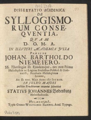 Dissertatio Academica De Syllogismorum Consequentia