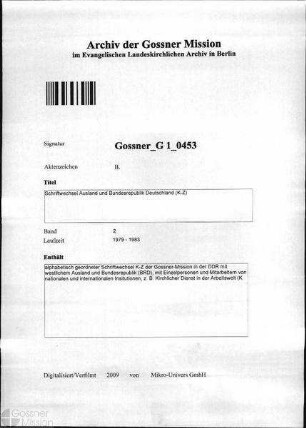 Schriftwechsel Ausland und Bundesrepublik Deutschland (K-Z)
