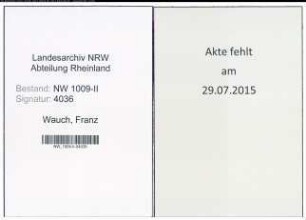 Entnazifizierung Franz Wauch , geb. 23.12.1892 (Schlosser)