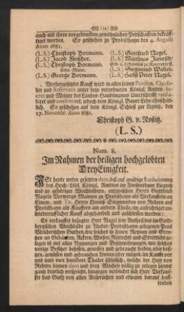 Num. 8. Im Nahmen der heiligen hochgelobten Dreyeinigkeit.