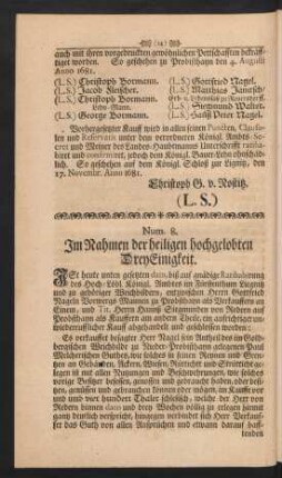 Num. 8. Im Nahmen der heiligen hochgelobten Dreyeinigkeit.