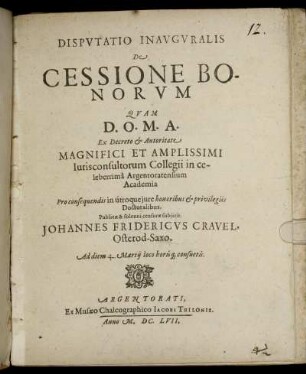 Disputatio Inauguralis De Cessione Bonorum