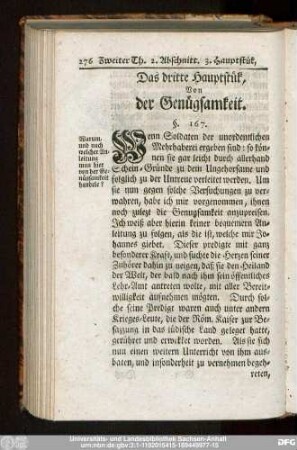 Das dritte Hauptstük, Von der Genügsamkeit.