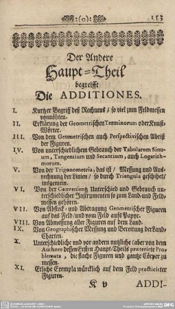 Der Andere Haupt-Theil begreifft Die ADDITIONES.