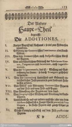 Der Andere Haupt-Theil begreifft Die ADDITIONES.