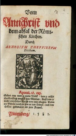 Vom Antichrist vnd dem abfal der Römischen Kirchen