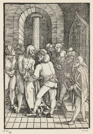 Entkleidung Christi, aus: Ulrich Pinder, Speculum passionis domini nostri Jesu christi, Nürnberg 1519, S. XXXVI verso