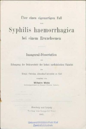 Über einen eigenartigen Fall von Syphilis haemorrhagica bei einem Erwachsenen