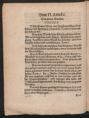 Vom II. Artickel. Von guten Wercken.