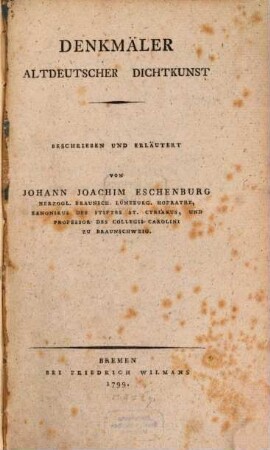 Denkmäler altdeutscher Dichtkunst