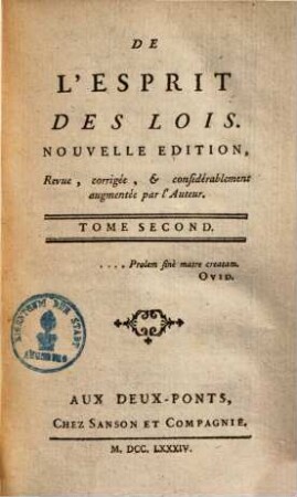 Oeuvres de Monsieur de Montesquieu, 2. De l'esprit des lois ; 2