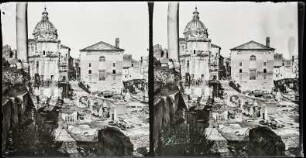 Rom. Forum Romanum. Blick auf die Kirche Santi Luca e Martina (links) und die Curia Iulia (rechts)