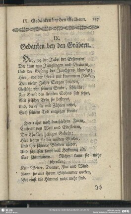 IX. Gedanken bey den Gräbern