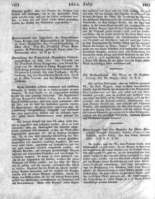 Bemerkungen über das Memoire des Herrn Marschall's Davout (Davoust), Fürsten (Prinzen) von Eckmühl, an den König. Aus dem Franz. übersetzt 1814. 23 S. in 8.