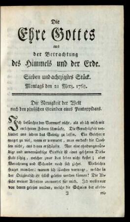Sieben und achtzigstes Stück. Montags den 21 Merz. 1768