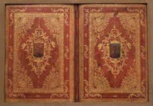Bucheinband mit Goldpressung und Bemalung