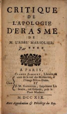 Critique de l'Apologie d'Erasme