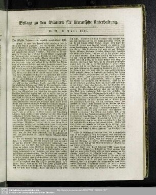 Beilage zu den Blättern für literarische Unterhaltung. Nr. 27. 8. Juli 1830