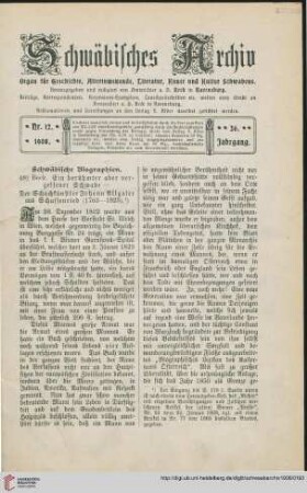 26: Schwäbische Biographien, [9] : der Schachkünstler Johann Allgaier Schussenried (1763-1823)